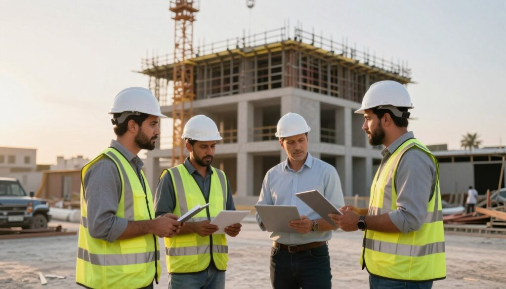 فريق بناء محترف في موقع عمل