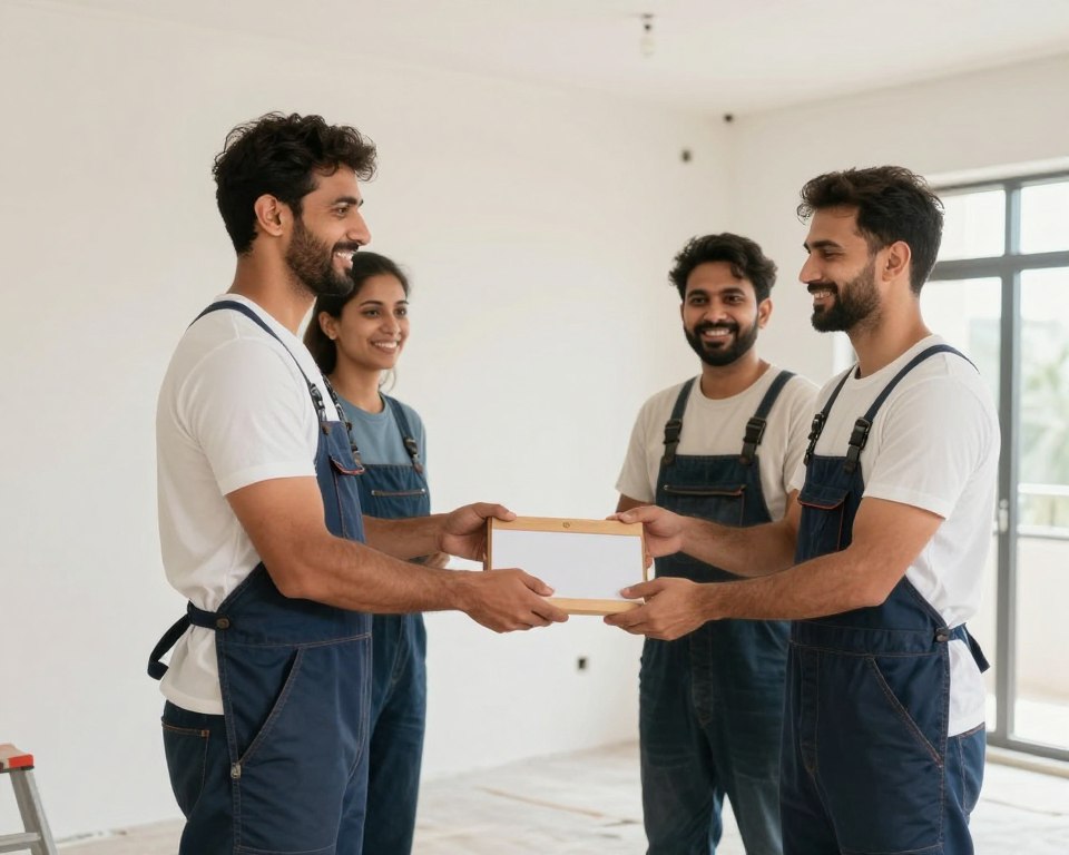 فريق عمل محترف سعيد مع عميل راضٍ