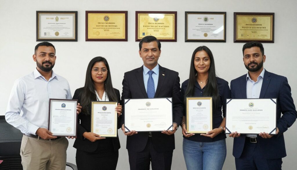 فريق عمل محترف يعرض شهادات الجودة والتراخيص في الكويت