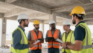فريق عمل يقوم بالمعاينة الأولية لموقع التكسير فريق عمل يقوم بالمعاينة الأولية لموقع التكسير