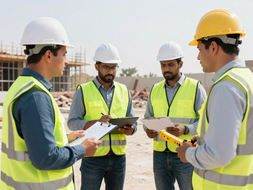 فريق عمل يقوم بتقييم موقع هدم للتسعير في الكويت