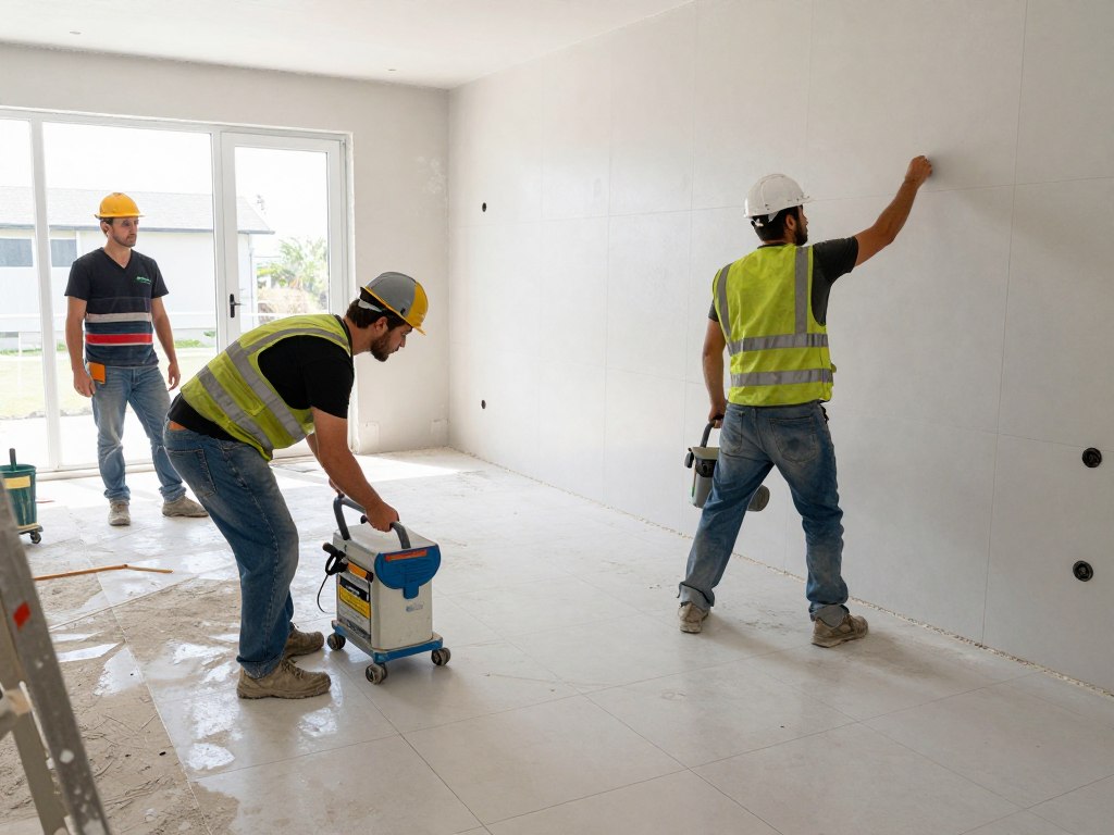 فريق محترف يقوم بإزالة البلاط بكفاءة