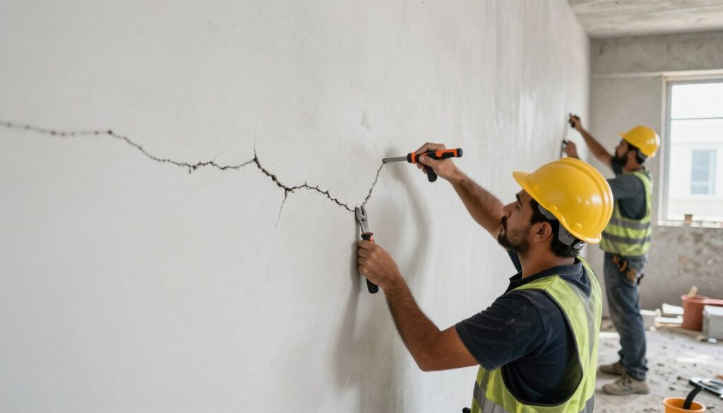 فريق محترف يقوم بترميم تشققات الجدران