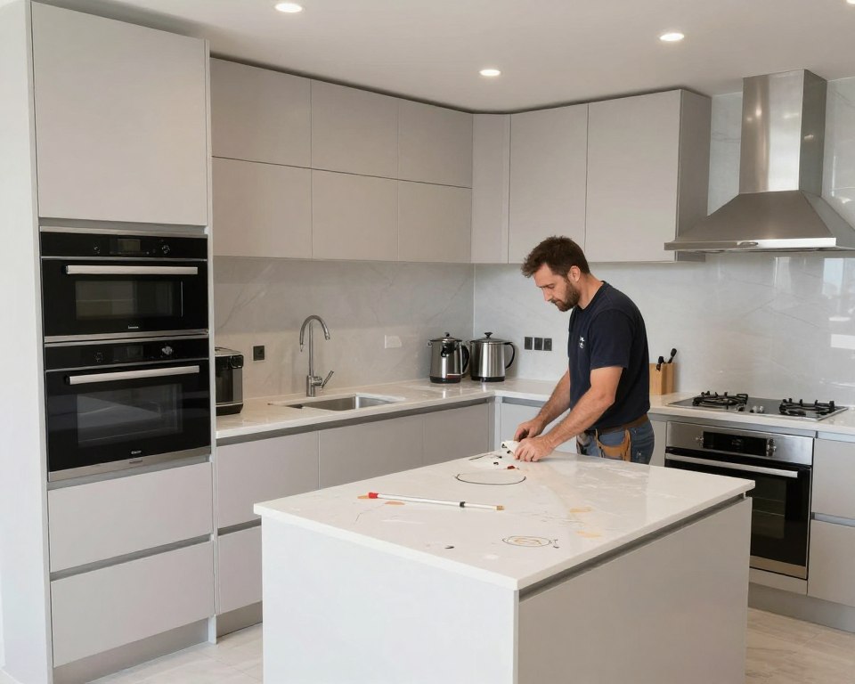 مطبخ عصري في مرحلة التركيب النهائي