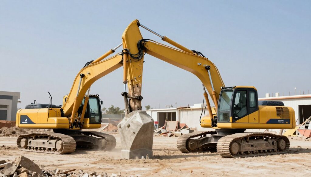 معدات تكسير حديثة تستخدم في مشروع هدم بالكويت