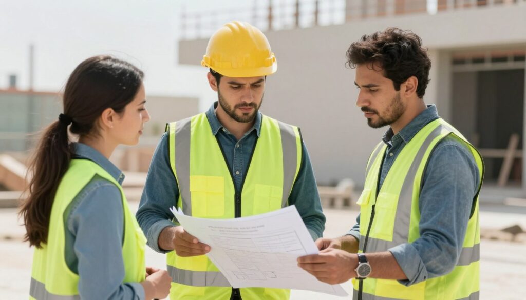 معلم تكسير محترف يناقش خطة العمل مع العميل في موقع البناء