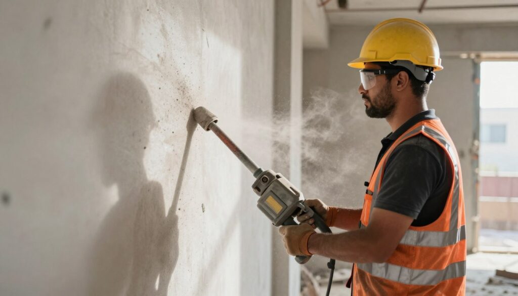 معلم تكسير يعمل على هدم جدار داخلي في مشروع ترميم في الكويت