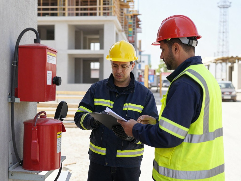 مفتش سلامة يفحص موقع البناء