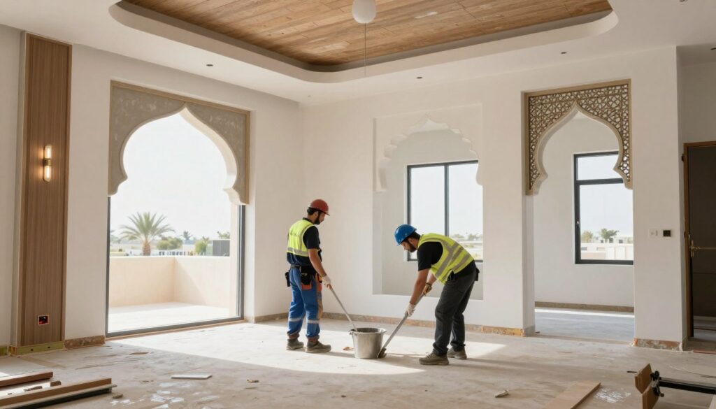 مقاول تشطيبات يعمل على مشروع بناء في الكويت