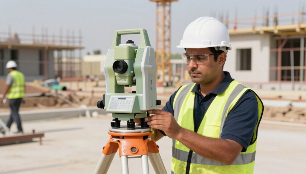 مقاول مساح يعمل على موقع بناء في الكويت