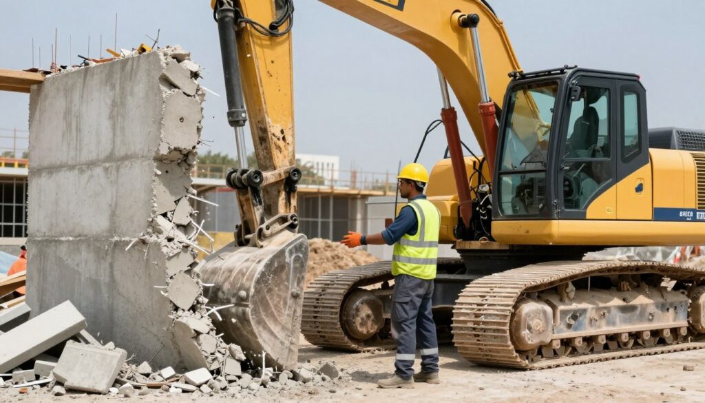 مقاول هدم وتكسير الكويت يعمل بمعدات حديثة في موقع بناء