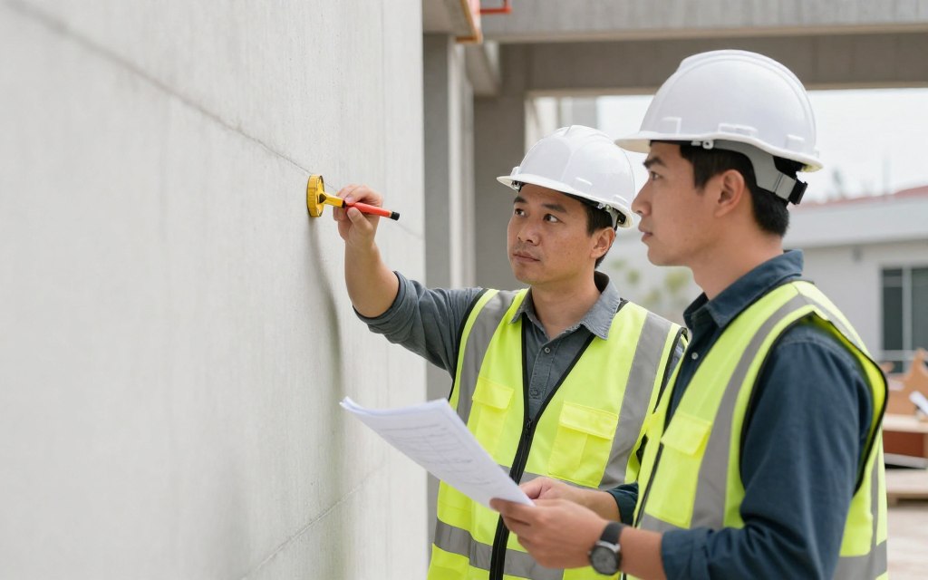 مهندس يعاين جداراً لتقييمه