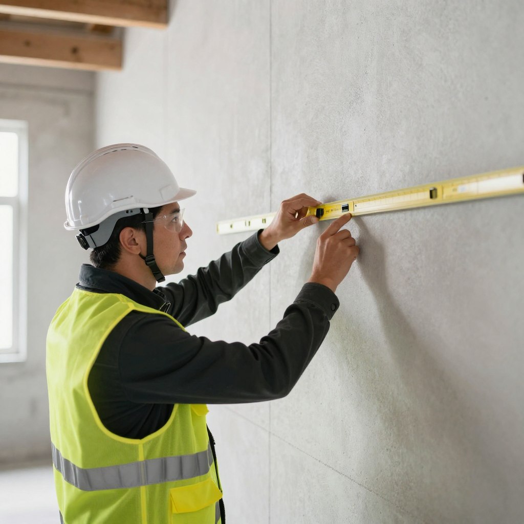 مهندس يفحص جداراً