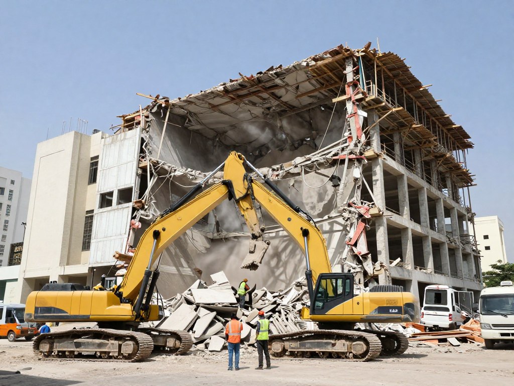 هدم مبنى تجاري كبير في الكويت