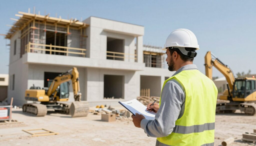 مقاول بناء جنوب السرة يعمل على مشروع بناء فيلا حديثة