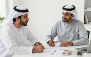 اجتماع مالك عقار مع مقاول بناء في الكويت اجتماع مالك عقار مع مقاول بناء في الكويت