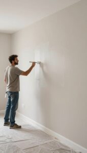 صباغ الظهر ينفذ دهانًا داخليًا بتشطيب متناسق