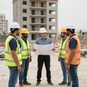 فريق العمل يتابع مراحل بناء منزل في الأحمدي فريق العمل يتابع مراحل بناء منزل في الأحمدي