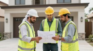 فريق عمل يتابع مراحل تنفيذ البناء في الكويت