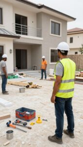 متابعة تنفيذ أعمال بناء وتشطيب في المسايل