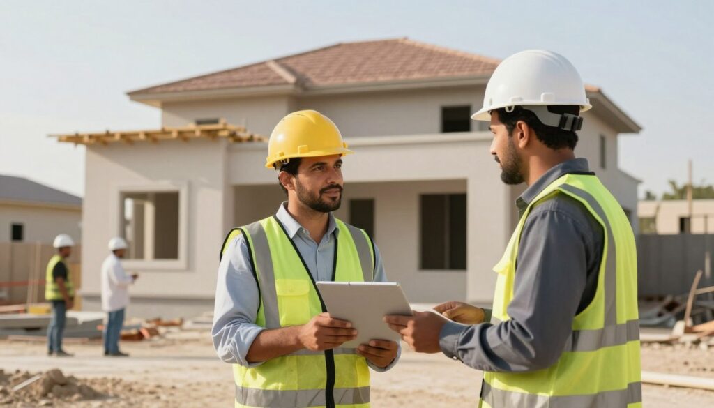 مقاول بناء الظهر يتابع أعمال بناء منزل في الكويت