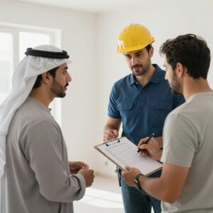 مقاول بناء المسايل يناقش تفاصيل مشروع مع مالك منزل